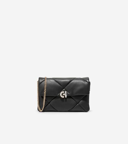 CRYSTAL QUILTED CLUTCH - BLACK