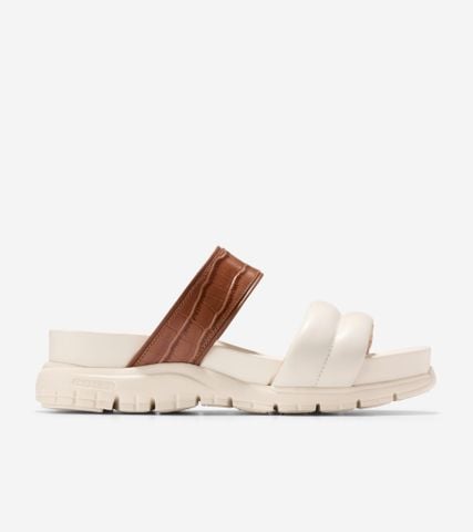 ZERØGRAND DOUBLE BAND SLIDE SANDALS - BROWN / 5 / Wide