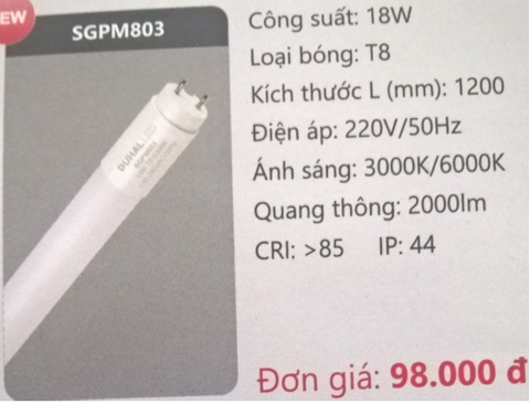  BÓNG ĐÈN TUÝP LED DUHAL SGPM803 ( 1M2 , 18W ) 