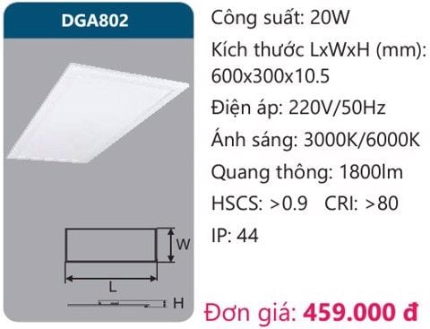  ĐÈN LED PANEL ÂM TRẦN 300x600 (30x60) DUHAL DGA802 
