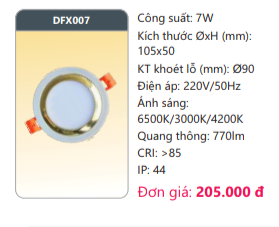  ĐÈN LED ÂM TRẦN 3 (BA) MÀU DUHAL 7W - DFX007 / DFX 007 