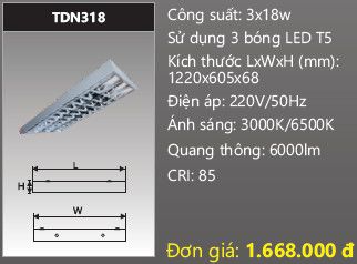  máng đèn lắp nổi, gắn nổi chóa phản quang duhal 3 bóng 1m2 3x18w TDN318 