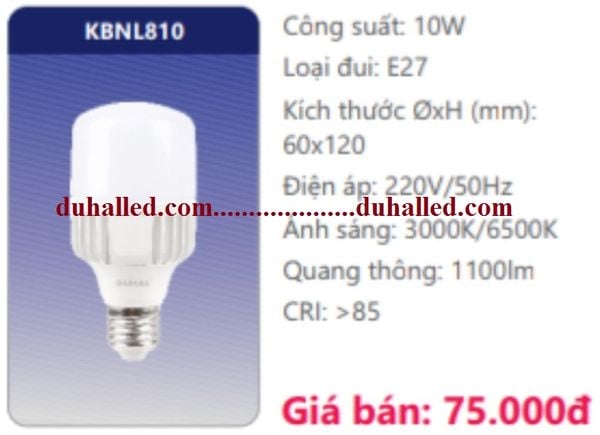  BÓNG ĐÈN LED DUHAL 10W KBNL810 / KBNL 810 VẶN ĐUÔI LỚN E27 