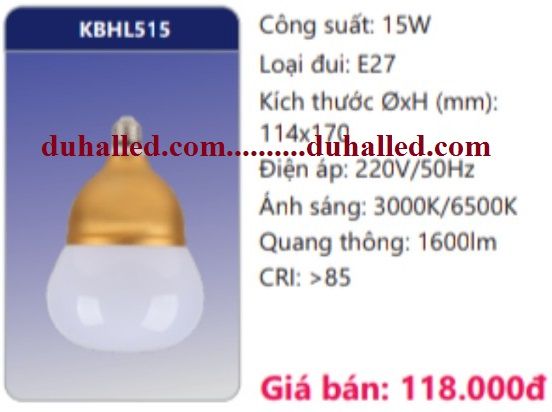  BÓNG ĐÈN LED DUHAL 15W KBHL515 / KBHL 515 