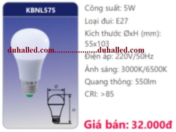  BÓNG ĐÈN LED DUHAL 5W KBNL575 / KBNL 575 VẶN ĐUÔI LỚN E27 