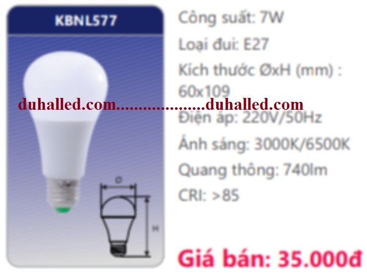  BÓNG ĐÈN LED DUHAL 7W KBNL577 / KBNL 577 VẶN ĐUÔI LỚN E27 