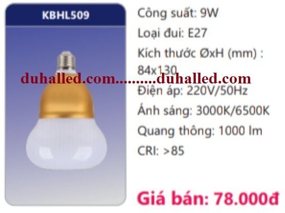  BÓNG ĐÈN LED DUHAL 9W KBHL509 / KBHL 509 