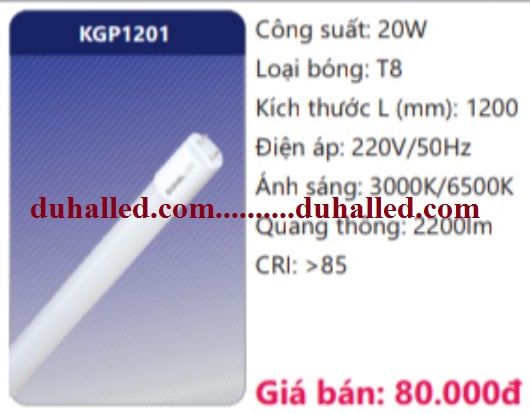  BÓNG TUÝP LED THUỶ TINH DUHAL 20W - 1,2M KGP1201 / KGP 1201 