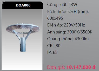  đầu đèn trụ công viên duhal doa006 43w 