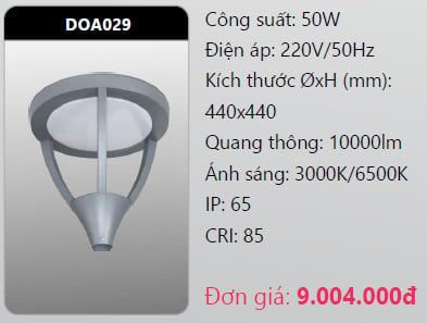  đầu đèn trụ công viên duhal doa029 50w 