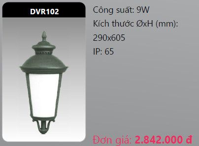  đầu đèn trụ công viên duhal dvr102 9w 
