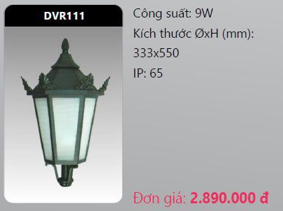  đầu đèn trụ công viên duhal dvr111 9w 