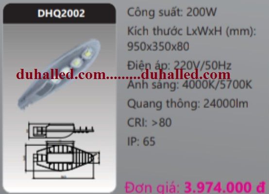  ĐÈN ĐƯỜNG LED DUHAL 200W DHQ2002 / DHQ 2002 