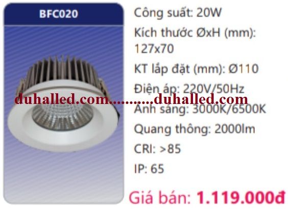  ĐÈN LED ÂM TRẦN CHIẾU SÂU TRẦN CAO DUHAL 20W BFC020 / BFC 020 