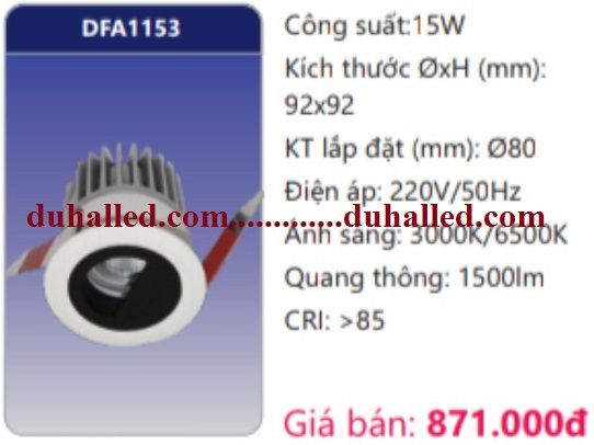  ĐÈN LED ÂM TRẦN CHIẾU ĐIỂM DUHAL 15W DFA1153 / DFA 1153 