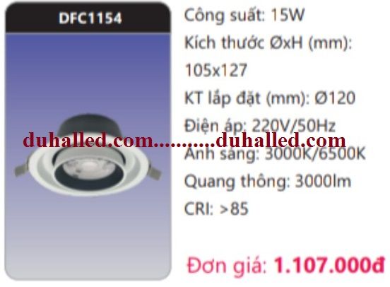  ĐÈN LED ÂM TRẦN CHIẾU ĐIỂM DUHAL 15W DFC1154 / DFC 1154 