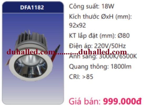  ĐÈN LED ÂM TRẦN CHIẾU ĐIỂM DUHAL 18W DFA1182 / DFA 1182 