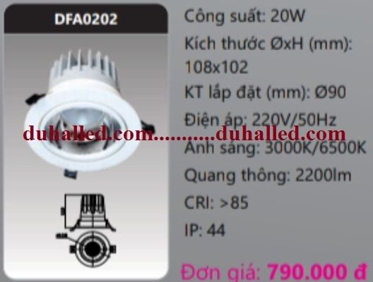  ĐÈN LED ÂM TRẦN CHIẾU ĐIỂM DUHAL 20W DFA0202 / DFA 0202 