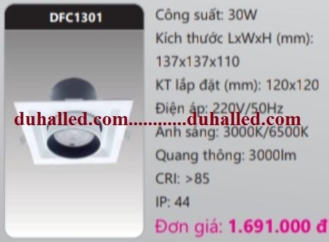  ĐÈN LED ÂM TRẦN CHIẾU ĐIỂM DUHAL 30W DFC1301  / DFC 1301 