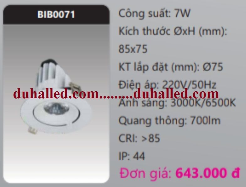  ĐÈN LED ÂM TRẦN CHIẾU ĐIỂM DUHAL 7W BIB0071 / BIB 0071 