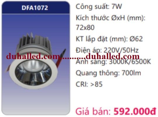  ĐÈN LED ÂM TRẦN CHIẾU ĐIỂM DUHAL 7W DFA1072 / DFA 1072 