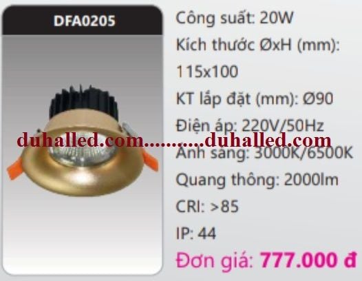  ĐÈN LED ÂM TRẦN CHIẾU SÂU TRẦN CAO DUHAL 20W DFA0205 / DFA 0205 