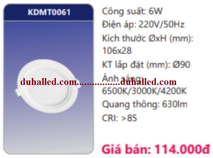  ĐÈN LED ÂM TRẦN DUHAL ĐỔI MÀU 6W KDMT0061 / KDMT 0061 