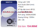  ĐÈN LED ÂM TRẦN DUHAL 12W KDGT512 / KDGT 512 / DGT512 