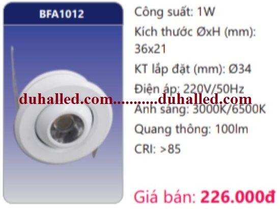  ĐÈN LED ÂM TRẦN MINI CHIẾU ĐỂM DUHAL 1W BFA1012 / BFA 1012 