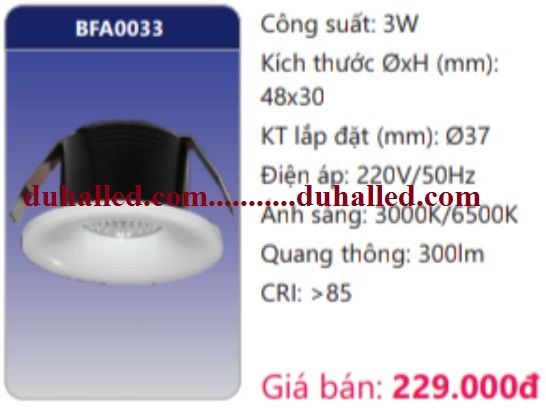  ĐÈN LED ÂM TRẦN MINI CHIẾU ĐỂM DUHAL 3W BFA0033 / BFA 0033 