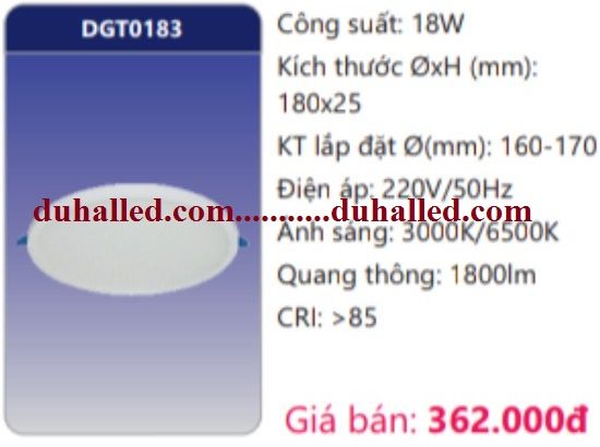  ĐÈN LED ÂM TRẦN SIÊU MỎNG DUHAL 18W DGT0183 / DGT 0183 