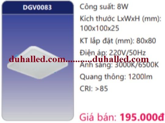  ĐÈN LED ÂM TRẦN SIÊU MỎNG VUÔNG DUHAL 8W DGV0083 / DGV 0083 