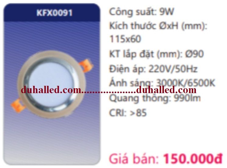  ĐÈN LED ÂM TRẦN TRANG TRÍ DUHAL 9W KFX0091 / KFX 0091 