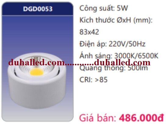  ĐÈN LED CHIẾU ĐIỂM GẮN NỔI DUHAL 5W DGD0053 / DVL 0053 