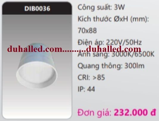  ĐÈN LED GẮN TRẦN NỔI DHAL 3W DIB0036 / DIB 0036 