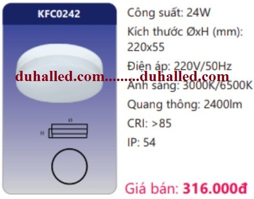  ĐÈN LED ỐP TRẦN ĐẾ NHÔM DUHAL 24W KFC0242 / KFC 0242 