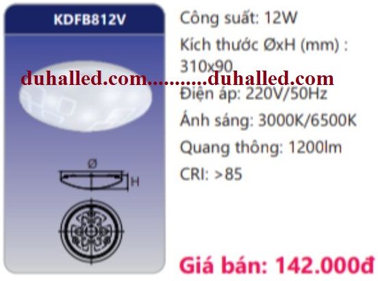  ĐÈN LED ỐP TRẦN NỔI DUHAL 12W KDFB812V / KDFB 812V 