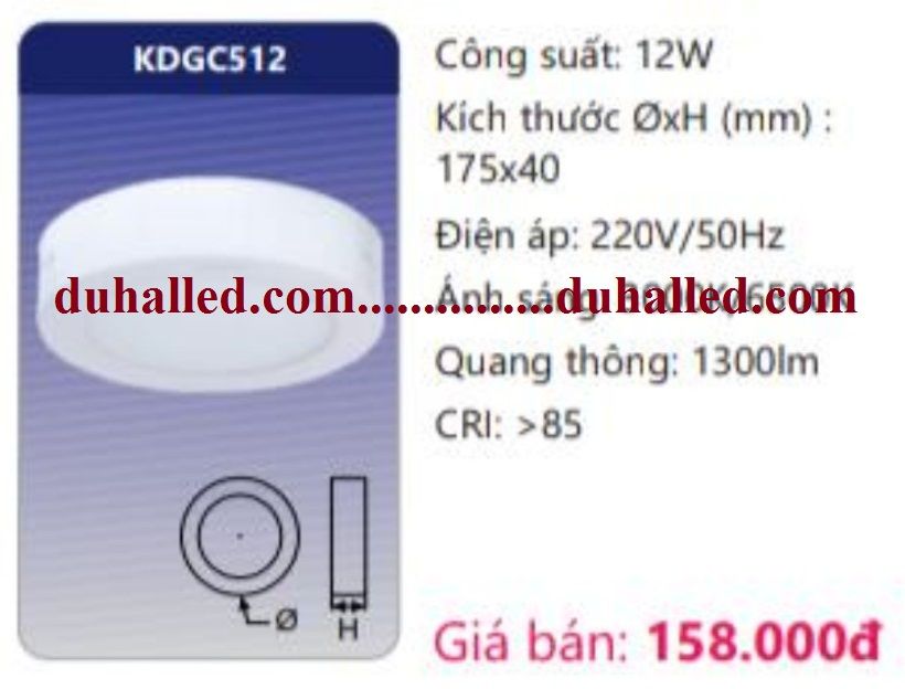  ĐÈN LED ỐP TRẦN DUHAL 12W KDGC512 / KDGC 512 / DGC 512 