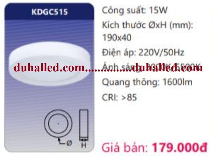  ĐÈN LED ỐP TRẦN DUHAL 15W KDGC515 / KDGC 515 / DGC 515 