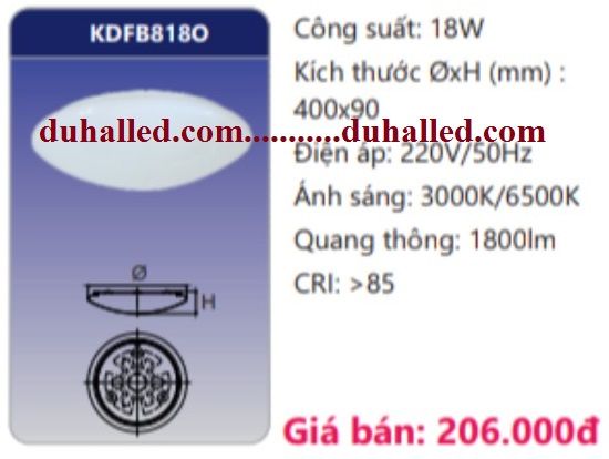  ĐÈN LED ỐP TRẦN NỔI DUHAL 18W KDFB818O / KDFB 818O 