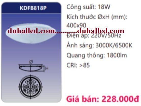  ĐÈN LED ỐP TRẦN NỔI DUHAL 18W KDFB818P / KDFB 818P 