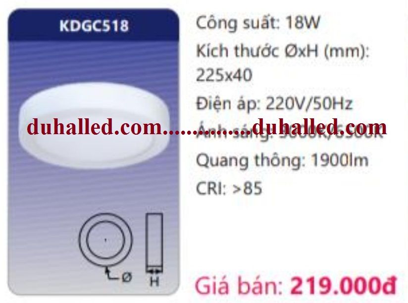  ĐÈN LED ỐP TRẦN DUHAL 18W KDGC518 / KDGC 518 / DGC 518 