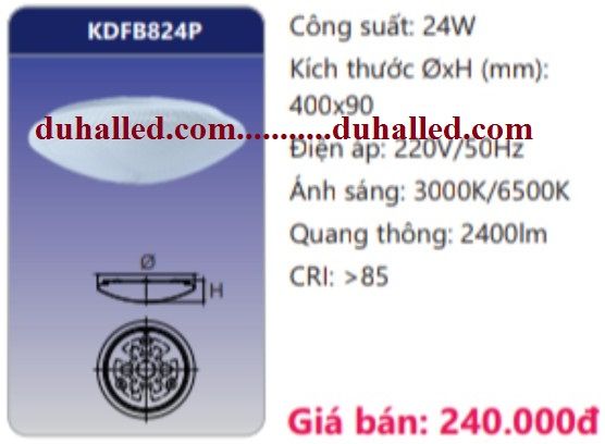  ĐÈN LED ỐP TRẦN NỔI DUHAL 24W KDFB824P / KDFB 824P 