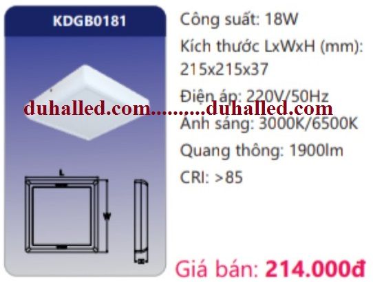  ĐÈN LED ỐP TRẦN NỔI DUHAL 18W KDGB0181 / KDGB 0181 