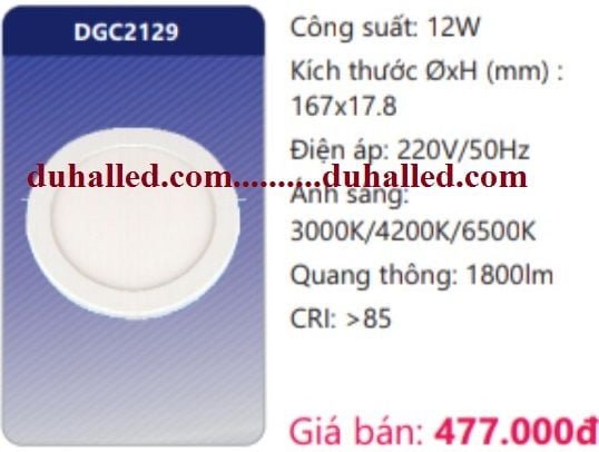  ĐÈN LED ỐP TRẦN SIÊU MỎNG ĐỔI MÀU DUHAL 12W DGC2129 / DGC 2129 