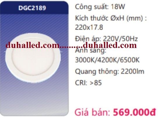  ĐÈN LED ỐP TRẦN SIÊU MỎNG ĐỔI MÀU DUHAL 18W DGC2189 / DGC 2189 