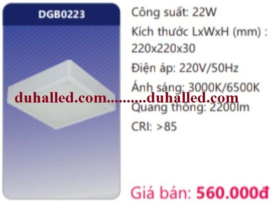  ĐÈN LED PANEL GẮN NỔI DUHAL 22W DGB0223 / DGB 0223 