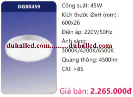  ĐÈN LED PANEL ỐP TRẦN SIÊU MỎNG CAO CẤP ĐỔI MÀU DUHAL 45W DGB0459 / DGB0459 