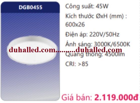  ĐÈN LED PANEL ỐP TRẦN SIÊU MỎNG CAO CẤP DUHAL 45W DGB0455 / DGB0455 