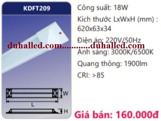  ĐÈN TUÝP LED ỐP TRẦN DUHAL 18W 0,6M KDFT209 / KDFT 209 